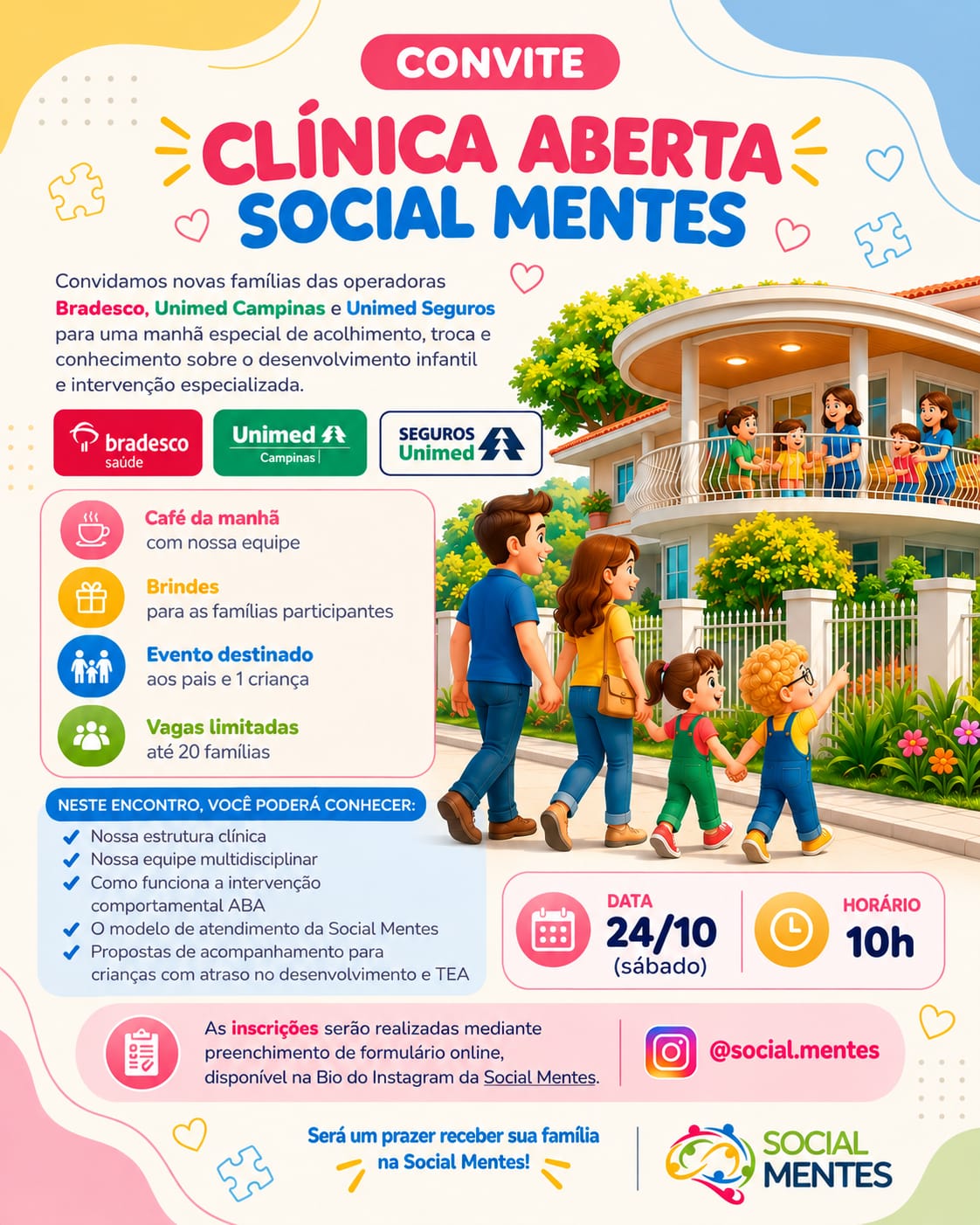 Convite Clínica Aberta Social Mentes – sábado, 24/10, às 10h
