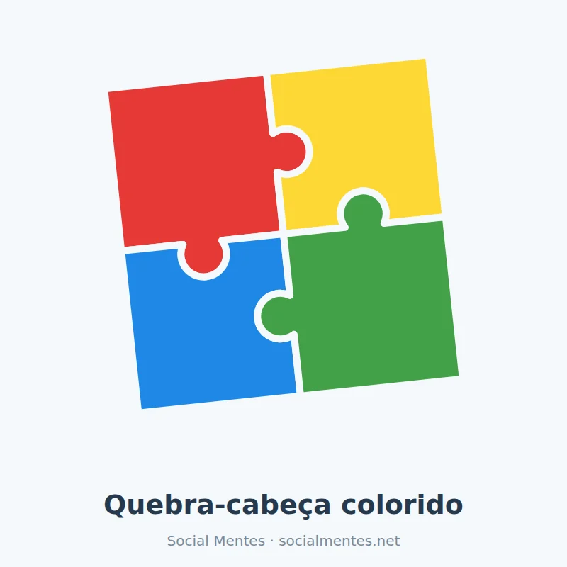 Quebra-cabeça colorido com peças vermelha, amarela, azul e verde, símbolo tradicional do autismo